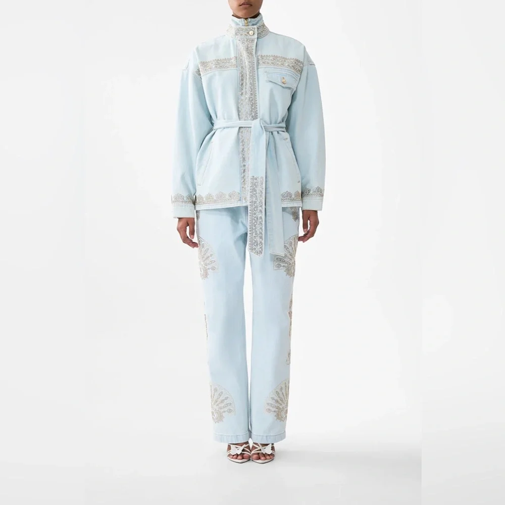 $1000 Camilla Jacket Light Blue Size S Alika Istanbul Alchemy High Neck Cotton - Picture 6 of 8